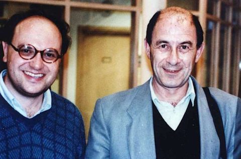 Renzo Ricca and Vladimir Arnold at the Newton Institute (Cambridge, UK). July, 1992.