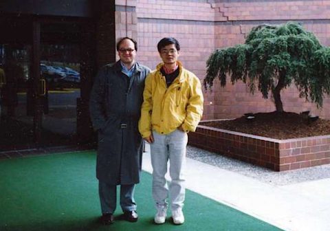 Renzo Ricca and Zhen-Xu He at the Institute for Advanced Study (Princeton). March, 1991.