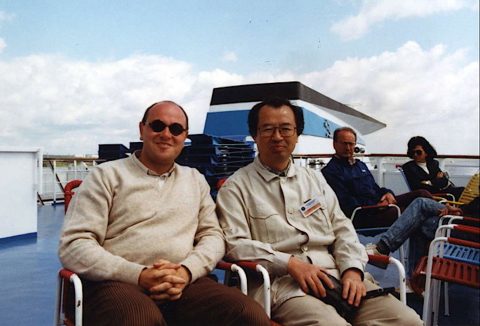 Renzo Ricca and Tsutomu Kambe on the «Majakovskii» ship, from Perm to Moscow (USSR). June, 1991.