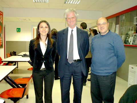 Francesca Maggioni, Keith Moffatt and Renzo Ricca at the Department of Mathematics and Applications (U. Milano-Bicocca). November, 2006.