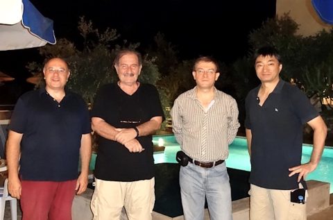 Renzo Ricca with Tugrul Hakioglu, Antonio Ferriz Mas and Nobumitsu Yokoi at the Institute for Theoretical and Applied Physics (Marmaris, Turkey). September 2012.