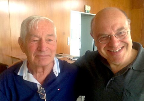 Alexey Sossinsky and Renzo Ricca at the Institut de Recherche Mathématique Avancée (U. Strasbourg, France). June 2014.