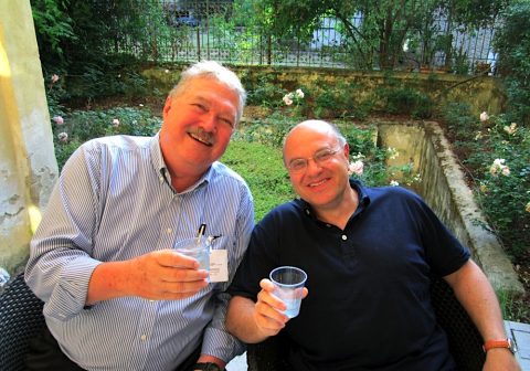 De Witt Sumners and Renzo Ricca at the ``De Giorgi`` Mathematical Research Center (Scuola Normale Superiore - Pisa, Italy). July 2011.